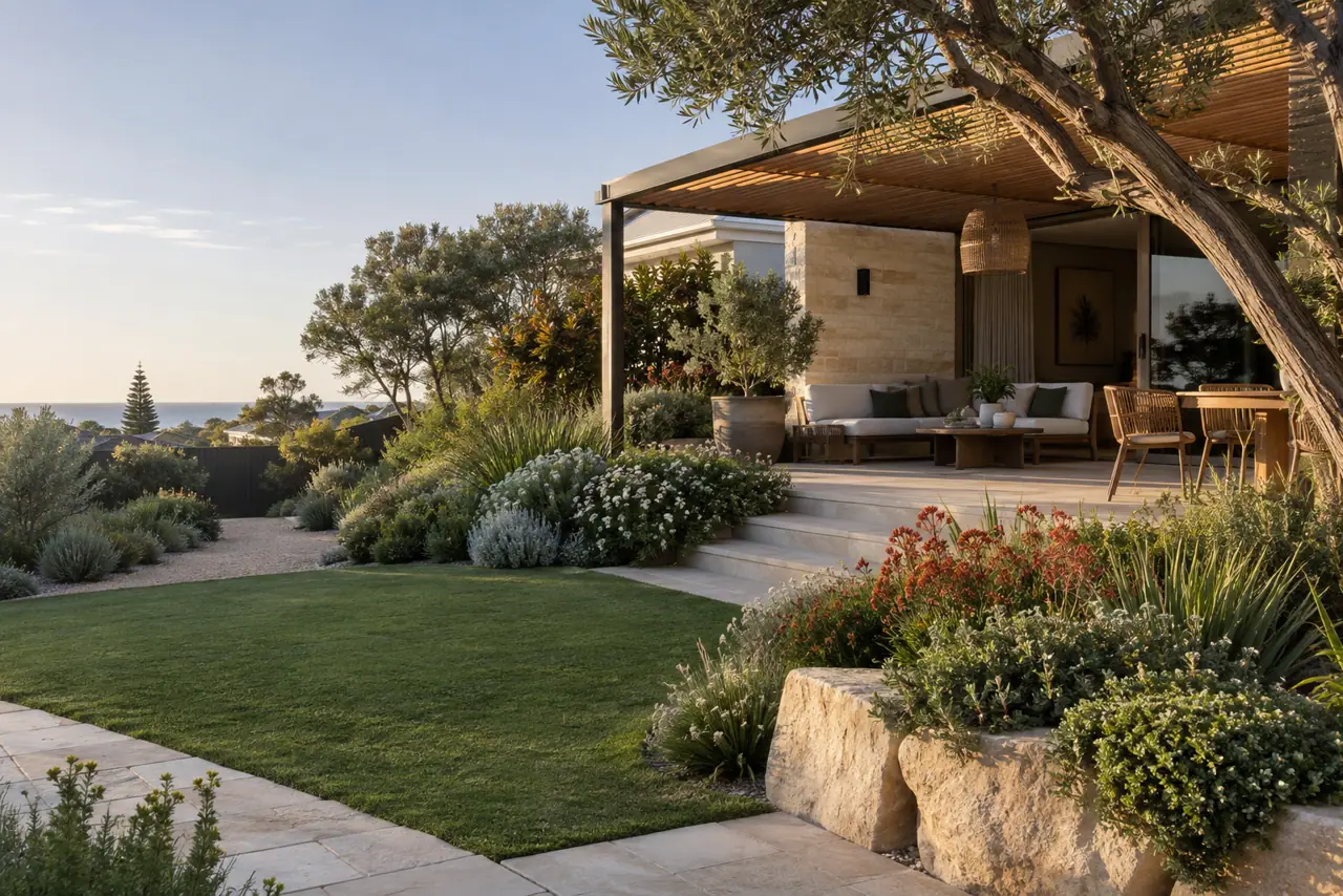 Waterwise landscaping in a sandy northern coastal Perth garden